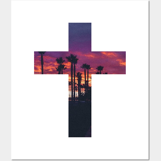 Christian Cross With Sunset Wall Art by ChristianShirtsStudios